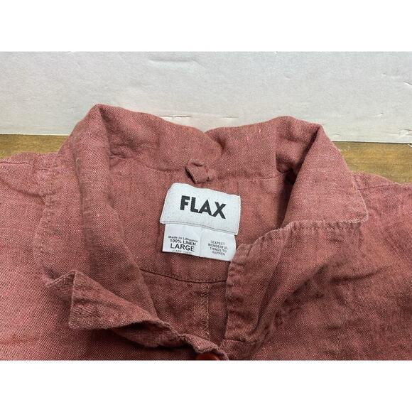 Flax 100% Linen Oversized Lagenlook Button Down Blouse Pockets Size Large Red - Picture 2 of 14